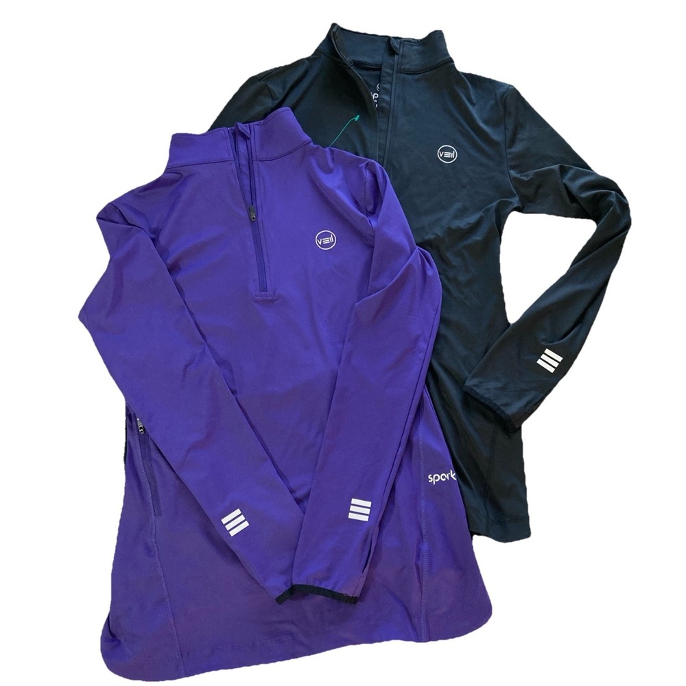 Veil Spark 1/4 Zip Tunic Womens Sz S Set Of 2 Pullover Purple Black Running Top